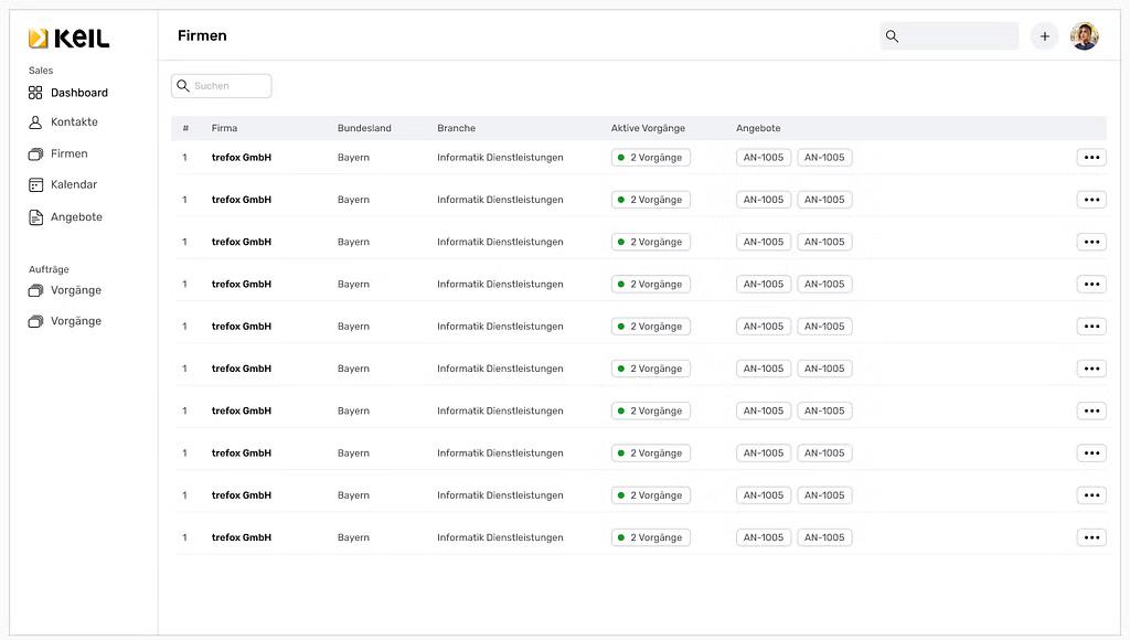 Maßgeschneidertes ERP/CRM Tool Screenshot