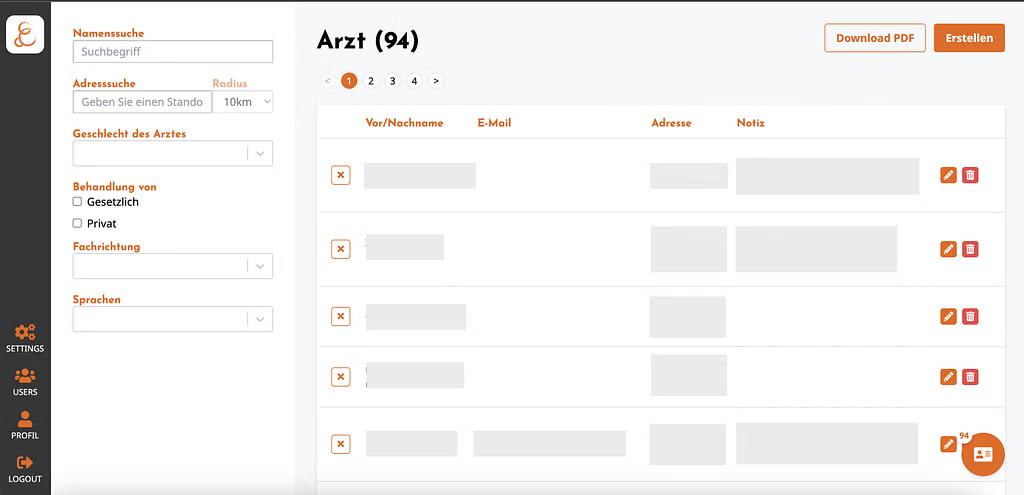 Kontaktverwaltung für die Beratung Tool Screenshot